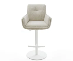 BarstuhlNela-Flex Webstoff Soft Beige Drehfuß höhenverstellbar Metall Weiß Sofort versandfertig