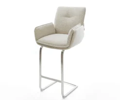 BarstuhlNela-Flex Webstoff Soft Beige Freischwinger Flach Edelstahl Silberfarben Sofort versandfertig