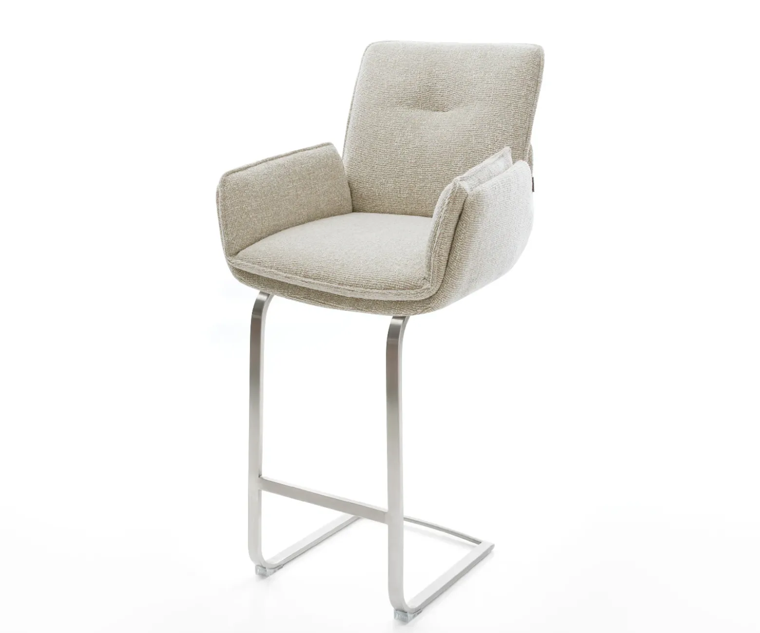 BarstuhlNela-Flex Webstoff Soft Beige Freischwinger Flach Edelstahl Silberfarben Sofort versandfertig