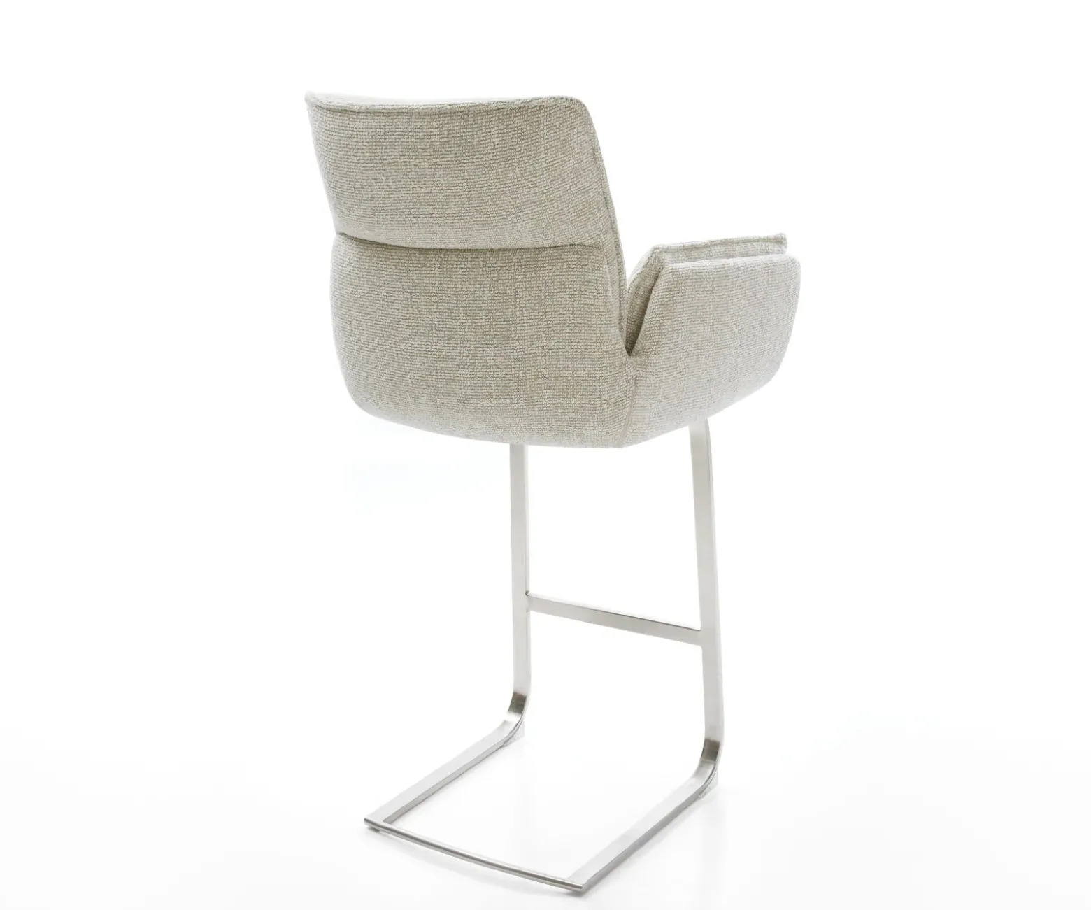 BarstuhlNela-Flex Webstoff Soft Beige Freischwinger Flach Edelstahl Silberfarben Sofort versandfertig
