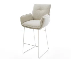 BarstuhlNela-Flex Webstoff Soft Beige Kufengestell Edelstahl Silberfarben Sofort versandfertig