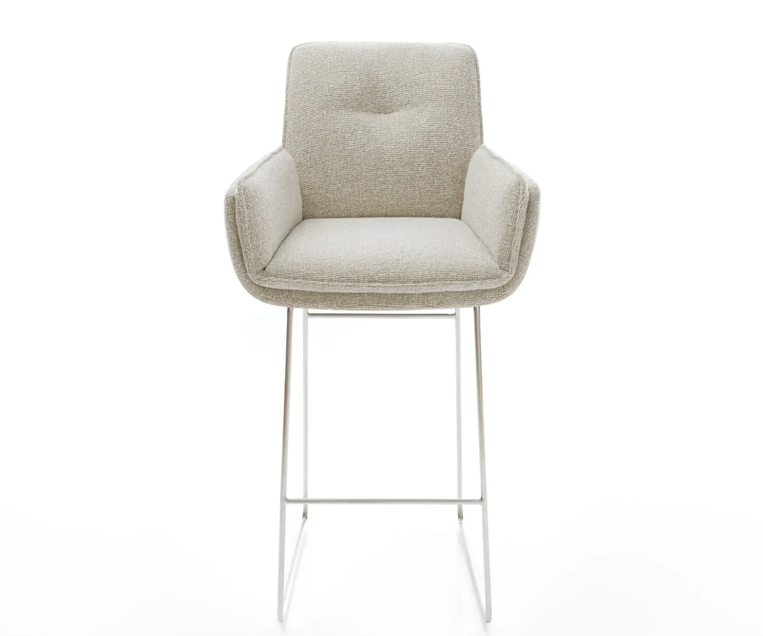 BarstuhlNela-Flex Webstoff Soft Beige Kufengestell Edelstahl Silberfarben Sofort versandfertig
