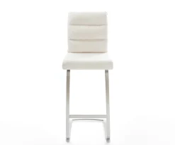 BarstuhlPela-Flex Bouclé Soft Beige Freischwinger Flach Edelstahl Silberfarben Sofort versandfertig
