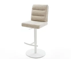 BarstuhlPela-Flex Webstoff Soft Beige Drehfuß höhenverstellbar Metall Weiß Sofort versandfertig