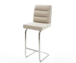 BarstuhlPela-Flex Webstoff Soft Beige Freischwinger Flach Edelstahl Silberfarben Sofort versandfertig