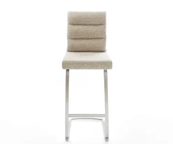 BarstuhlPela-Flex Webstoff Soft Beige Freischwinger Flach Edelstahl Silberfarben Sofort versandfertig