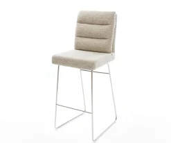 BarstuhlPela-Flex Webstoff Soft Beige Kufengestell Edelstahl Silberfarben Sofort versandfertig