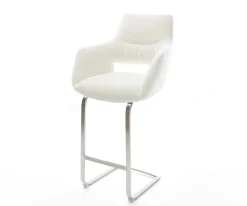 BarstuhlYago-Flex Bouclé Soft Beige Freischwinger Flach Edelstahl Silberfarben Taschenfederkern Sofort versandfertig