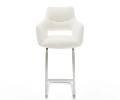 BarstuhlYago-Flex Bouclé Soft Beige Freischwinger Flach Edelstahl Silberfarben Taschenfederkern Sofort versandfertig