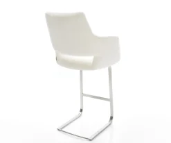 BarstuhlYago-Flex Bouclé Soft Beige Freischwinger Flach Edelstahl Silberfarben Taschenfederkern Sofort versandfertig
