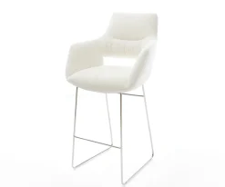 BarstuhlYago-Flex Bouclé Soft Beige Kufengestell Edelstahl Silberfarben Taschenfederkern Sofort versandfertig