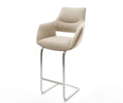 BarstuhlYago-Flex Materialmix Mikrofaser Schlamm / Bouclé Schlamm Freischwinger flach Edelstahl Taschenfederkern Sofort versandfertig