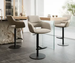 BarstuhlYago-Flex Materialmix Mikrofaser Schlamm / Bouclé Schlamm Drehfußhöhenverstellbar Metall Schwarz drehbar Taschenfederkern Sofort versandfertig