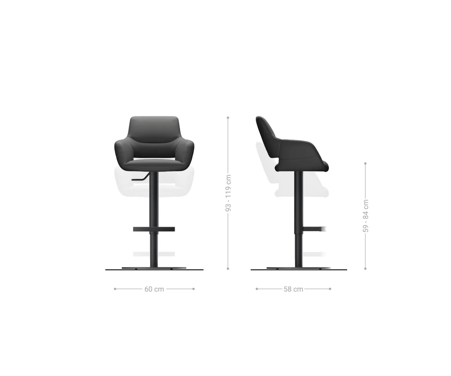 BarstuhlYago-Flex Materialmix Mikrofaser Schlamm / Bouclé Schlamm Drehfußhöhenverstellbar Metall Schwarz drehbar Taschenfederkern Sofort versandfertig