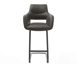 BarstuhlYago-Flex Mikrofaser Anthrazit Vintage Freischwinger flach Metall Schwarz Taschenfederkern Sofort versandfertig