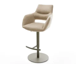 BarstuhlYago-Flex Mikrofaser Beige Vintage Drehfuß höhenverstellbar Metall Titanfarben Taschenfederkern Sofort versandfertig