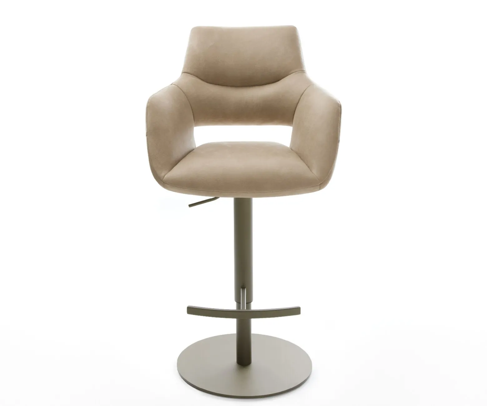 BarstuhlYago-Flex Mikrofaser Beige Vintage Drehfuß höhenverstellbar Metall Titanfarben Taschenfederkern Sofort versandfertig