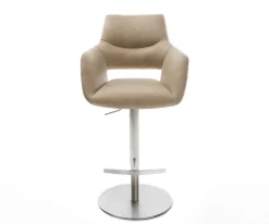 BarstuhlYago-Flex Mikrofaser Beige Vintage Drehfuß höhenverstellbar Edelstahl Silberfarben Taschenfederkern Sofort versandfertig