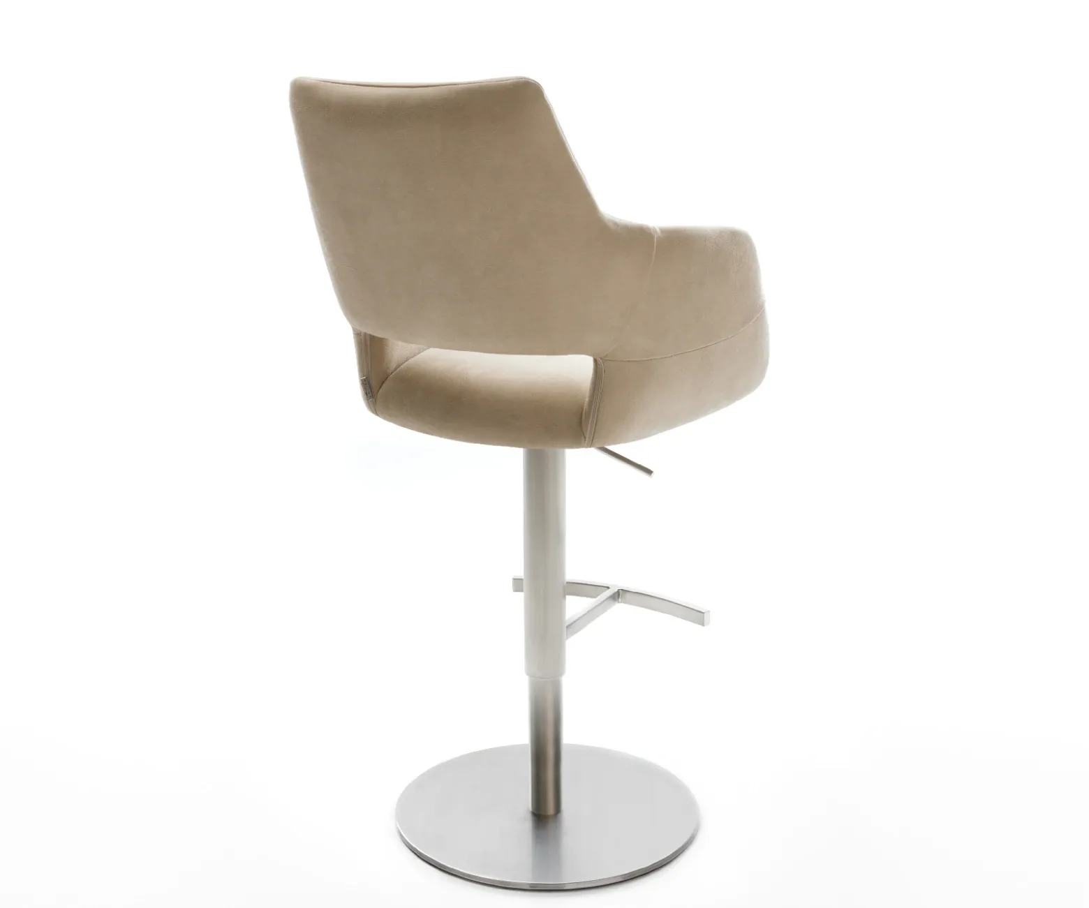 BarstuhlYago-Flex Mikrofaser Beige Vintage Drehfuß höhenverstellbar Edelstahl Silberfarben Taschenfederkern Sofort versandfertig