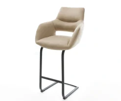 BarstuhlYago-Flex Mikrofaser Beige Vintage Freischwinger Flach Metall Schwarz Taschenfederkern Sofort versandfertig
