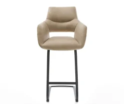 BarstuhlYago-Flex Mikrofaser Beige Vintage Freischwinger Flach Metall Schwarz Taschenfederkern Sofort versandfertig