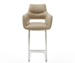 BarstuhlYago-Flex Mikrofaser Beige Vintage Freischwinger Flach Edelstahl Silberfarben Taschenfederkern Sofort versandfertig