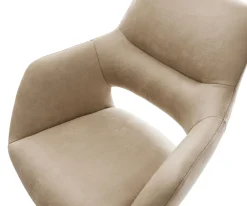 BarstuhlYago-Flex Mikrofaser Beige Vintage Freischwinger Flach Edelstahl Silberfarben Taschenfederkern Sofort versandfertig