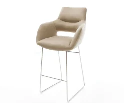 BarstuhlYago-Flex Mikrofaser Beige Vintage Kufengestell Edelstahl Silberfarben Taschenfederkern Sofort versandfertig