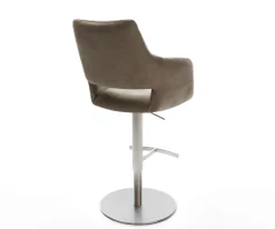 BarstuhlYago-Flex Mikrofaser Taupe Vintage Drehfuß höhenverstellbar Edelstahl Silberfarben Taschenfederkern Sofort versandfertig