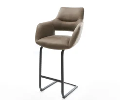 BarstuhlYago-Flex Mikrofaser Taupe Vintage Freischwinger Flach Metall Schwarz Taschenfederkern Sofort versandfertig
