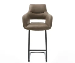 BarstuhlYago-Flex Mikrofaser Taupe Vintage Freischwinger Flach Metall Schwarz Taschenfederkern Sofort versandfertig
