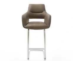 BarstuhlYago-Flex Mikrofaser Taupe Vintage Freischwinger Flach Edelstahl Silberfarben Taschenfederkern Sofort versandfertig