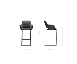 BarstuhlYago-Flex Mikrofaser Taupe Vintage Freischwinger Flach Edelstahl Silberfarben Taschenfederkern Sofort versandfertig