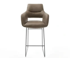 BarstuhlYago-Flex Mikrofaser Taupe Vintage Kufengestell Metall Schwarz Taschenfederkern Sofort versandfertig