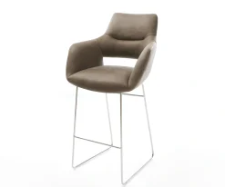 BarstuhlYago-Flex Mikrofaser Taupe Vintage Kufengestell Edelstahl Silberfarben Taschenfederkern Sofort versandfertig