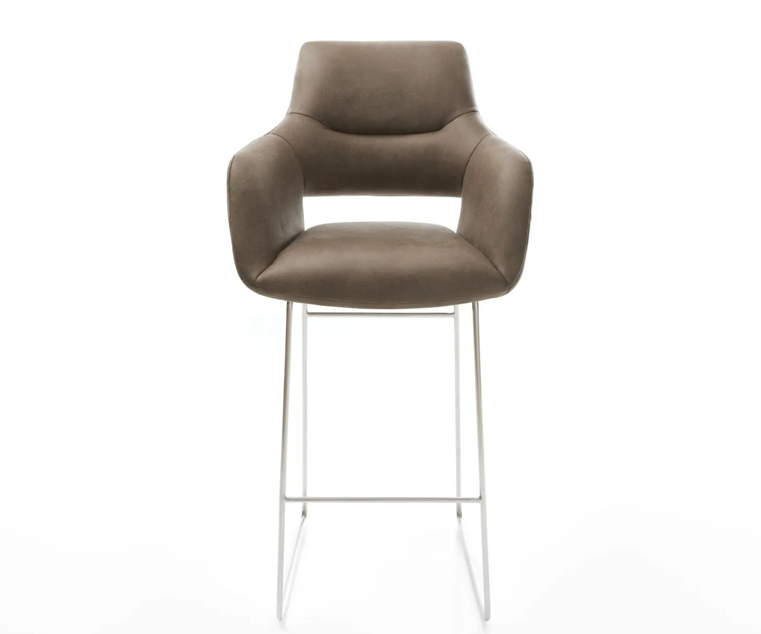 BarstuhlYago-Flex Mikrofaser Taupe Vintage Kufengestell Edelstahl Silberfarben Taschenfederkern Sofort versandfertig