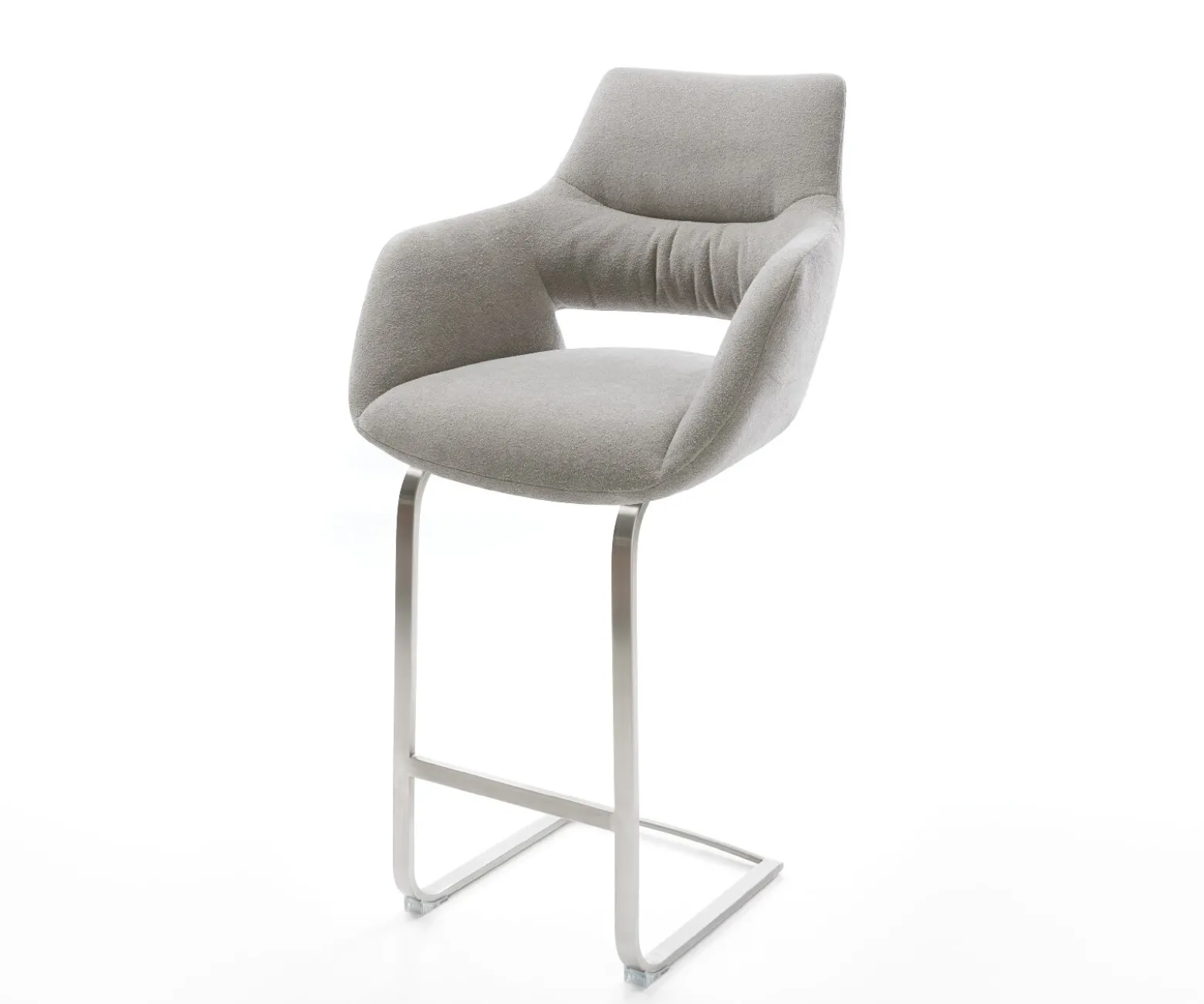 BarstuhlYago-Flex Strukturstoff Soft Grau Freischwinger Flach Edelstahl Silberfarben Taschenfederkern Sofort versandfertig