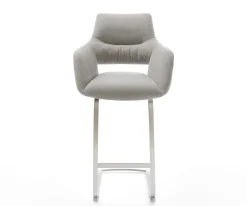 BarstuhlYago-Flex Strukturstoff Soft Grau Freischwinger Flach Edelstahl Silberfarben Taschenfederkern Sofort versandfertig