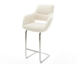 BarstuhlYago-Flex Teddystoff Beige Freischwinger Flach Edelstahl Silberfarben Taschenfederkern Sofort versandfertig