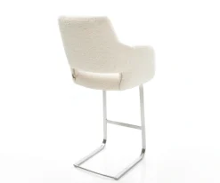 BarstuhlYago-Flex Teddystoff Beige Freischwinger Flach Edelstahl Silberfarben Taschenfederkern Sofort versandfertig