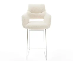 BarstuhlYago-Flex Teddystoff Beige Kufengestell Edelstahl Silberfarben Taschenfederkern Sofort versandfertig