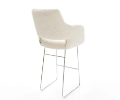 BarstuhlYago-Flex Teddystoff Beige Kufengestell Edelstahl Silberfarben Taschenfederkern Sofort versandfertig