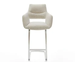 BarstuhlYago-Flex Webstoff Soft Beige Freischwinger Flach Edelstahl Silberfarben Taschenfederkern Sofort versandfertig