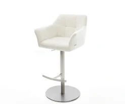 BarstuhlYulo-Flex Bouclé Soft Beige Drehfuß höhenverstellbar Edelstahl Silberfarben Sofort versandfertig