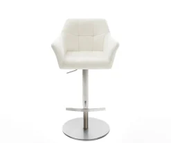 BarstuhlYulo-Flex Bouclé Soft Beige Drehfuß höhenverstellbar Edelstahl Silberfarben Sofort versandfertig