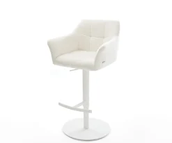 BarstuhlYulo-Flex Bouclé Soft Beige Drehfuß höhenverstellbar Metall Weiß Sofort versandfertig
