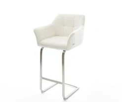 BarstuhlYulo-Flex Bouclé Soft Beige Freischwinger Flach Edelstahl Silberfarben Sofort versandfertig