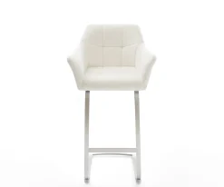 BarstuhlYulo-Flex Bouclé Soft Beige Freischwinger Flach Edelstahl Silberfarben Sofort versandfertig