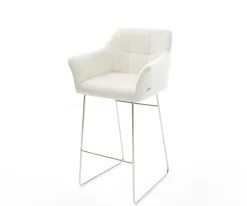 BarstuhlYulo-Flex Bouclé Soft Beige Kufengestell Edelstahl Silberfarben Sofort versandfertig
