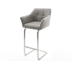 BarstuhlYulo-Flex Strukturstoff Soft Grau Freischwinger Flach Edelstahl Silberfarben Sofort versandfertig